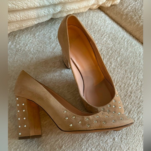 J. Crew Shoes - Elegant Tan Suede Heels with Studded Detail.